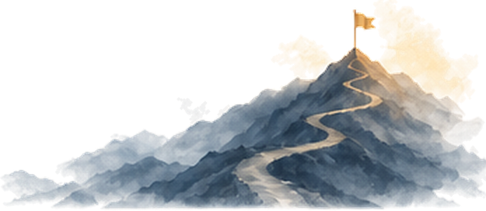 Illustration of a mountain with a winding path to a flag at the summit
