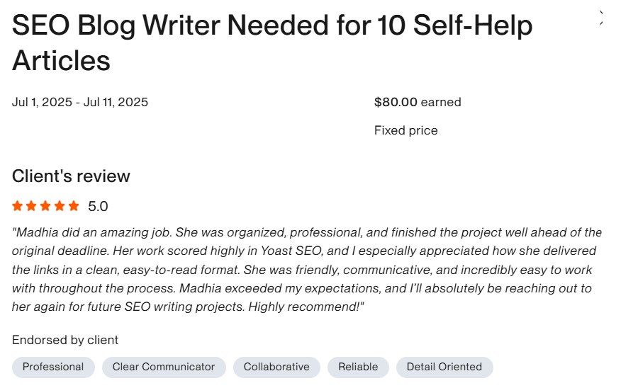 Verified Upwork client review for this project