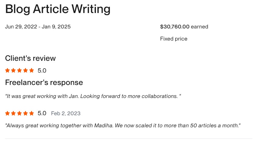Verified Upwork client review for this project