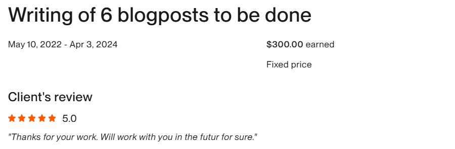 Verified Upwork client review for this project