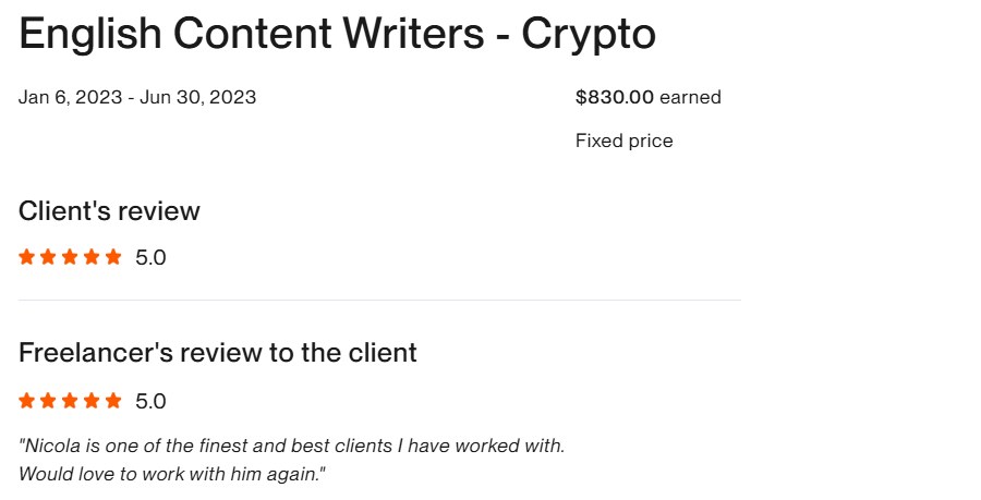 Verified Upwork client review for this project