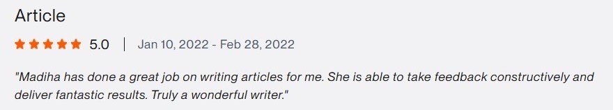 Verified Upwork client review for Madiha Riaz
