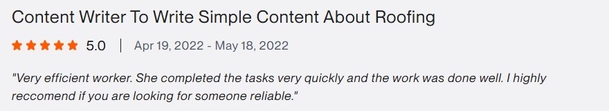 Verified Upwork client review for Madiha Riaz