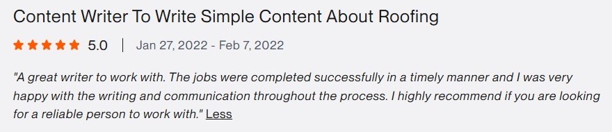 Verified Upwork client review for Madiha Riaz
